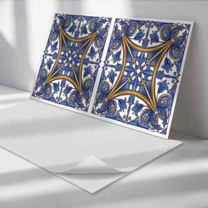 Wallfluent Vinyl Wandpaneel - Plantenpatroon met ornamenten Wandpaneel PVC - 100 cm x 50 cm - Blauw Vinyl Wandpaneel - Set van 1 - Rechthoekig Wandbekleding Vinyl - Patroon Wandpaneel - Zelfklevend Wandpaneel - Wandpaneel Keuken en Badkamer