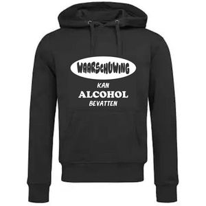 Hoodie met Capuchon en Kangoeroezak Unisex Volwassenen Zware Kwaliteit 280 g/m2 Lol - carnaval - kermis - feestje - grappig - Weekend - Wijn - Tekst ""Waarschuwing kan alcohol bevatten"" Op Voorkant | Zwart/wit | Maat L