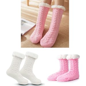 Anti Slip Sokken - Fluffy Slofsokken - pluchen damessokken - warme sokken - pantoffelsokken - warme wintersokken - Gevoerde Bedsokken - pantoffelsokken voor thuis - wintersokken - one size fits all - 2 paar