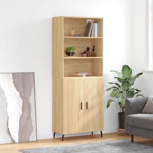 The Living Store Hoge Kast - Sonoma Eiken - Bewerkt Hout en Metaal - 69.5 x 34 x 180 cm