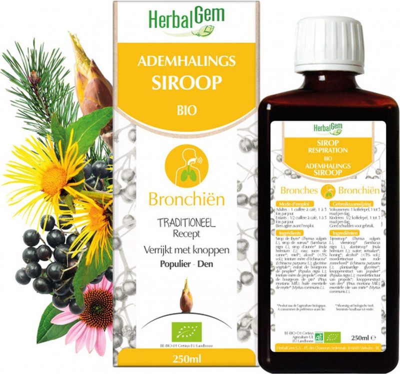 HerbalGem - Ademhalingssiroop - 250ml - Bij belemmering van de luchtwegen