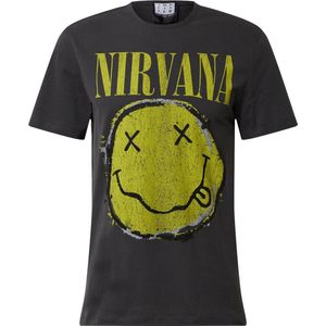 Amplified shirt nirvana worn out smiley Donkergrijs-M