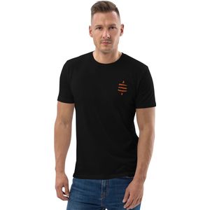 Satoshi SATS Symbool - Bitcoin T-shirt - Oranje Geborduurd - Unisex - 100% Biologisch Katoen - Kleur Zwart - Maat M | Bitcoin cadeau| Crypto cadeau| Bitcoin T-shirt| Crypto T-shirt| Bitcoin Shirt| Bitcoin Merchandise|Crypto Merch| Bitcoin Kleding