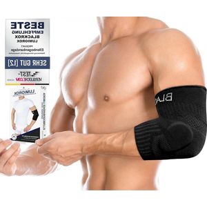Lumiorox Elbow Bandage for Men and Women Bodybuilding Sports Fitness Silicone Pelotte Left Right Wearable Both Sides Compression Strength Sports Elbow Bandage - Black Color - Size Medium elleboog bandage