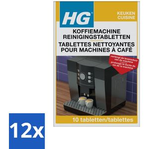 HG - Koffiemachine Reinigingstabletten - Verlengt Levensduur Machine - 10 Tabletten - Voordeelverpakking - 12 stuks