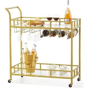 SureDeal® - Wijntrolley - Goud - Op Wielen - Luxe uitstraling - 85,5x38x93 cm - Wijnrek - Wijnkoeler - Wijn Accessoire