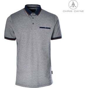 Chris Cayne heren polo - maat M - kleur blauw – elastisch – gemêleerd - polokraag – jersey - herenmode - heren poloshirts met korte mouw - polo shirt heren met borstzak