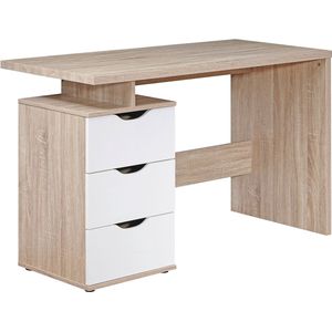Computerbureau met 3 Laden - Modern Sonoma Wit - Ruimtebesparende laptoptafel met plank - Ideaal voor tieners - 120 x 76 x 53 cm -