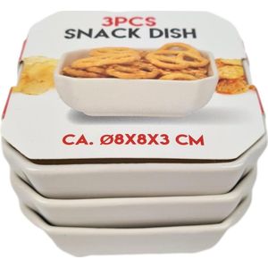 Snack kom - Wit - Keramiek / Glas - Vierkant - 8 x 4 cm - 3 stuks
