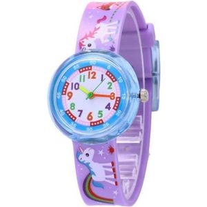 Eenhoorn Unicorn kinderhorloge peuter horloge - educatief horloge- meisjes - paars - 30 mm - I-deLuxe verpakking