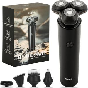 Enchen Elektrische Scheerapparaat - 5-in-1 Grooming Kit - Tondeuse voor Mannen Gezichtsreinigingsborstel, Precisietrimmer, Neus- en oortrimmer, Gezichtsmassageborstel - Zwart