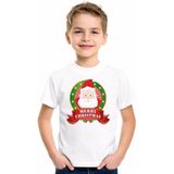 Kerst t-shirt voor kinderen met Kerstman print - wit - jongens en meisjes shirt 146/152