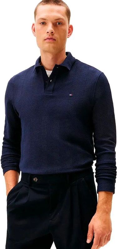 Tommy Hilfiger Herringbone Regular Fit Lange Mouw Poloshirt Blauw S Man