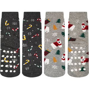 Kerstsokken kinderen 2-pack | Thermo & Anti Slip sokken | Maat 23-26 | 23 24 25 26 | Leeftijd 2-4 jaar | Kerst Sokken | Jongens & Meisjes | Pack D