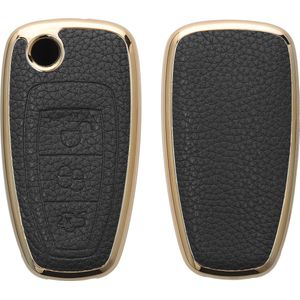 kwmobile Sleutelhoesje van leer geschikt voor Ford 3-knops autosleutel Keyless Go - sleutelcover voor autosleutel in zwart / goud