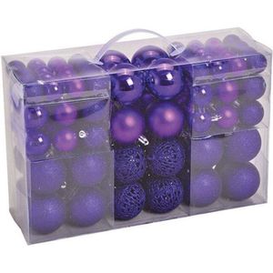 Kerstballen - 100 stuks - paars - kunststof - glans-glitter-mat - 3-4-6 cm