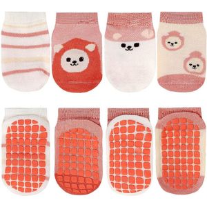 antislip peuter sokken, 4 paar Baby kinderen sokken, antislip katoenen kinderen sokken, Biedt Veilige Grip, Baby Sokken Voor Jongens En Meisjes (M-Roze)