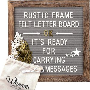 Rustiek houten ingelijst vilten briefbord 10""x10"". Voorgesneden witte en gouden letters, cursieve woorden, houten standaard, schaar, landmuur- en tafeldecor, rustiek decor, grijs vilt