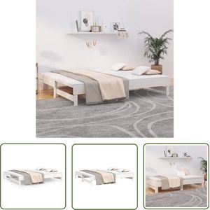 The Living Store Slaapbank uitschuifbaar massief grenenhout wit 2x(90x200) cm - Slaapbank - Sofa Bed - Grenenhouten Bed - Multifunctioneel Meubilair - Witte Slaapbank