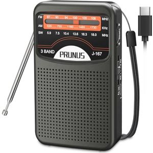 Kleine Draagbare Radio, PRUNUS J-167 Draagbare Radio, Oplaadbare Radio Transistor met 500mAh, Heldere Geluidskwaliteit, Mini Pocket FM Radio Geschikt voor Gebruik door Ouderen