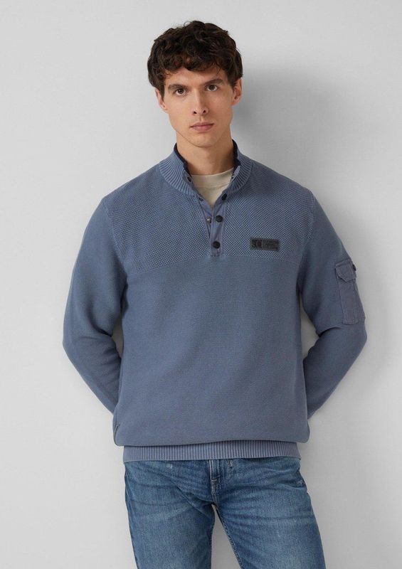 Gebreide Trui - Katoen - Troyer-kraag - Normale Pasvorm