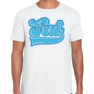 Bellatio Decorations Verkleed T-shirt heren - FOUT - wit - blauwe panter look letters - fout/goud/fout S