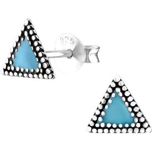Aramat jewels ® - Bali oorbellen driehoek 925 sterling zilver 7mm blauw geoxideerd dames