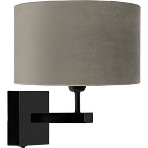 Zwarte wandlamp met kap fluweel grijs Ø 20cm