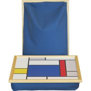CW Laptray, Schoottafel, Schootkussen, Laptoptafel, Dienblad met kussen Mondriaan - grote blokken - 40x30 cm