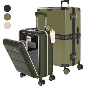 ONYX 2-delige Kofferset - Handbagage met voorvak en Check-in koffer - 35L/100 L - TSA slot - Lichtgewicht Trolley - Aluminium sluiting - Groen