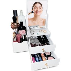 Make-uporganizer Met Spiegel - 2 Laden - Met Scheidingswanden - Make-uptafel Organizer Voor Badkamer En Slaapkamer - Opbergdoos Voor Cosmetica Parfum Crèmes Lippenstiften En Sieraden