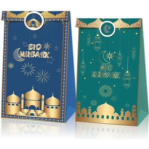Festivz Eid Mubarak Zakjes - Uitdeelzakjes - Eid cadeau - 12 x 20 cm - 12 stuks - Eidverpakking - Eid Decoratie – Feestversiering – Blauw - Groen - Wit - Feest