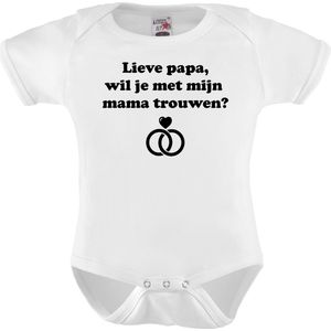 Baby rompertje met tekst | lieve papa wil je met mijn mama trouwen? | korte mouw | maat 56 (0-3 maanden) | huwelijk aankondiging | trouwen | aanzoek