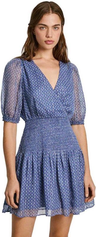 Pepe Jeans - PL953564 Nikki - Jurk - Blauw - Casual - Korte Mouwen - Polyester