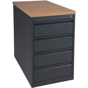 Praktische standcontainer 4 lades diep 80CM kleur Antraciet (Ral 7016) topblad Beuken