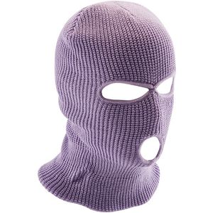 1 warm wintermasker, masker met 3 gaten, gebreid ski-koud fietsmasker, multifunctioneel masker, motor- en fiets-skimuts,licht paars