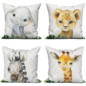 Boraboi ® Schattige Kinderkussensloop Set van 4 met Dierenmotieven voor Binnen en Buiten Decoratie