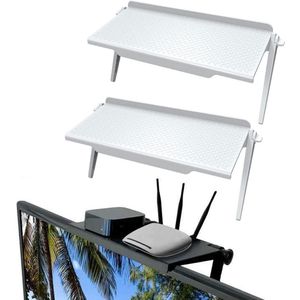 TVs Screen Top Storage Shelfs 2 stuks - Adjustable Monitors Storage Rack - Computer Desktop Display Stand - TVs Routers Storage Rack - Wit,Small Size