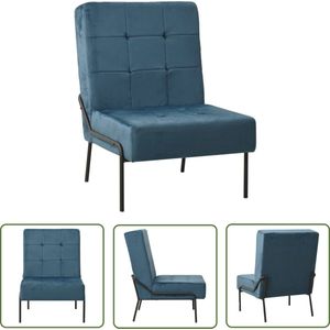 The Living Store Relaxstoel Velvet - Blauw/Zwart - 65x79x87cm - Ergonomisch Design