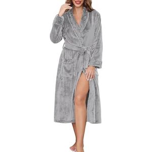 Fleece Ochtendjas Dames - Lange Badjas met Zakken en Riem