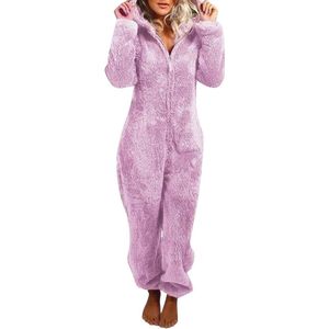 Dames Fleece Jumpsuit met Capuchon - Warme Onesie voor Volwassenen