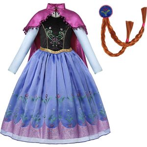 Prinsessenjurk meisje - Anna jurk - Verkleedkleding meisje - Het Betere Merk - Lange roze cape - Haarvlecht - Maat 98 (100) - Carnavalskleding - Verkleedkleren - Kleed