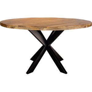 Zita Home Eettafel Thom - 100cm rond- 100cm breed - massief hout - metalen kruispoot