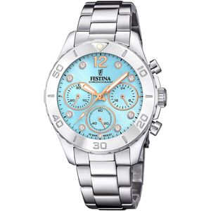 Festina F20603/4 Dames Horloge - Chronograaf - Mineraalglas - Roestvrijstaal/Staal - Zilverkleurig - Ø 39 mm - Quartz - Vouw/Vlindersluiting