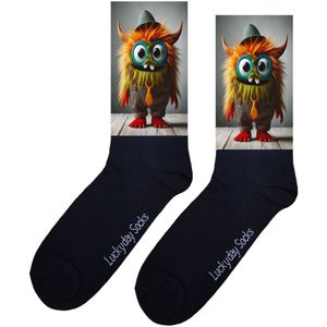 Luckyday Socks - Unisex sokken - Groen monstertje - Gentleman - Cadeau sokken - Maat 37-44