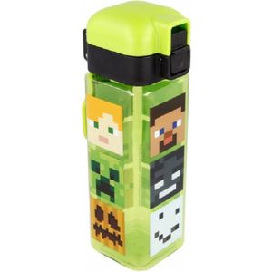 Minecraft Characters - Vierkante Drinkfles / Drinkbeker met Safety Lock en Draagring- 550 ml - BPA-vrij