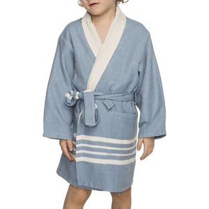 Hamam Kinderbadjas Air Blue - 6-7 jaar - jongens/meisjes/uniseks - badjas kind / kinderen - badjas kind badstof - zwembadjas - 6-7 jaar - jongens/meisjes/unisex pasvorm - comfortabele sjaalkraag - kinder badjassen - kinder badjas badstof