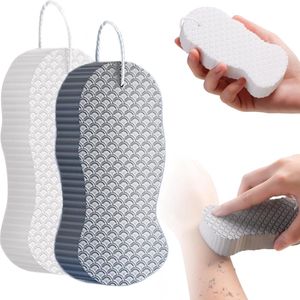 Magische exfoliërende badspons - 2025 Upgrade 3D Superzachte exfoliërende badspons voor het lichaam Verwijdert dode huidcellen - Herbruikbare bodyscrubber (grijs + wit)