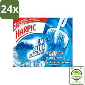 Harpic - Ontstopper & Reiniger - Blauw Water Blok - 500 Spoelbeurten - 2 Blokjes - Voordeelverpakking - 24 stuks - Toilet schoonmaken - Toiletblok