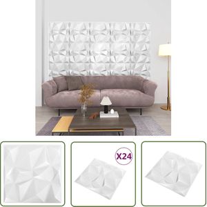The Living Store 3D-wandpanelen - EPS - 50 x 50 cm - diamantwit - 24 stuks